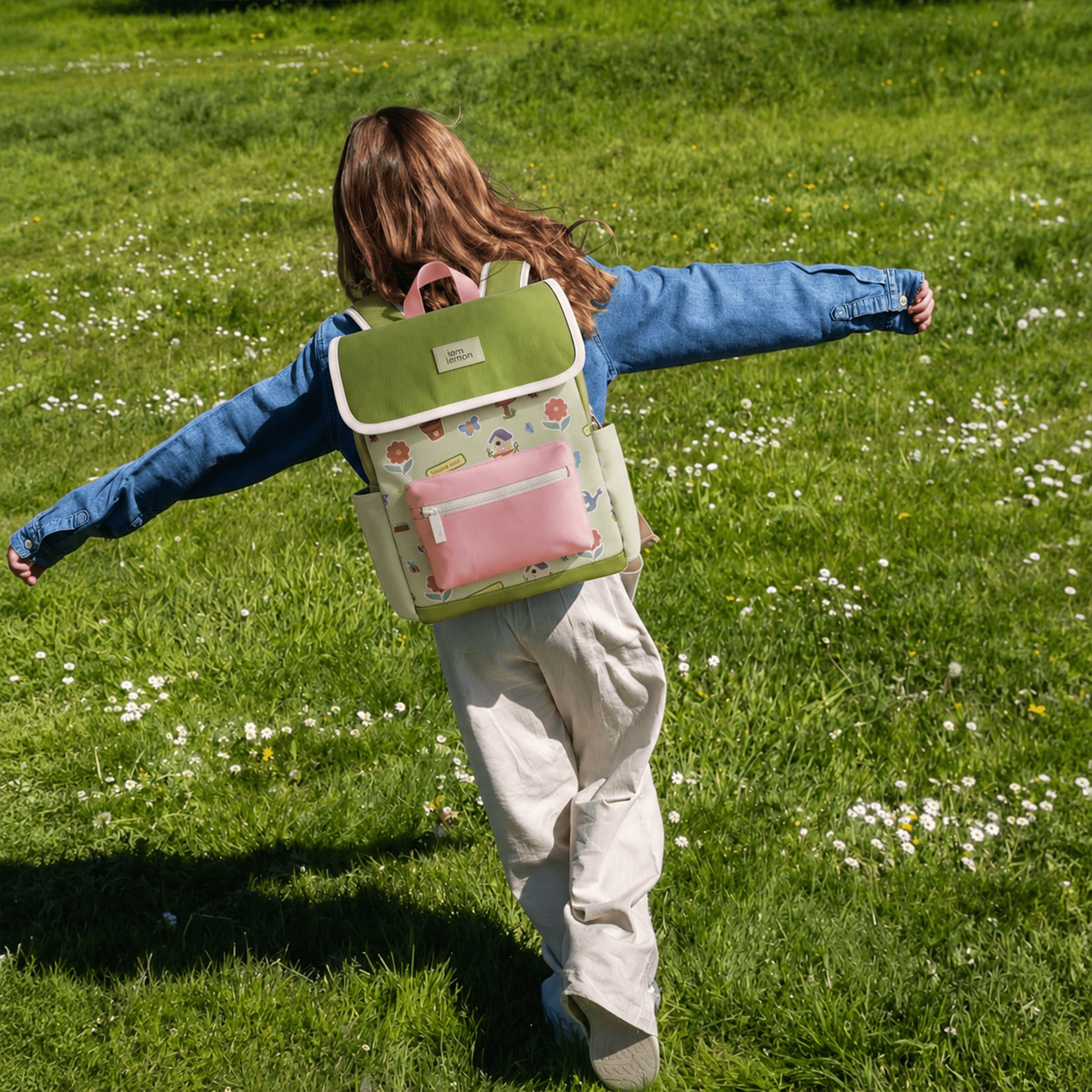 Child wearing school essentials backpack animation